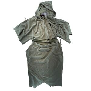 Charlie Girl Olive Green Hoodie & Skirt Set Womens Size L Lounge Casual‎ Chic